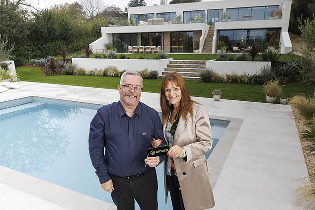 Grandfather Tom Steenson, pictured left, won an amazing £2million four bedroom home including a gym, cinema and swimming pool along with £250,000 in cash in November last year